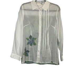 Vintage iOS Sheer Embroidered Blouse Medium Vintage Y2K Blue Green Floral NWT